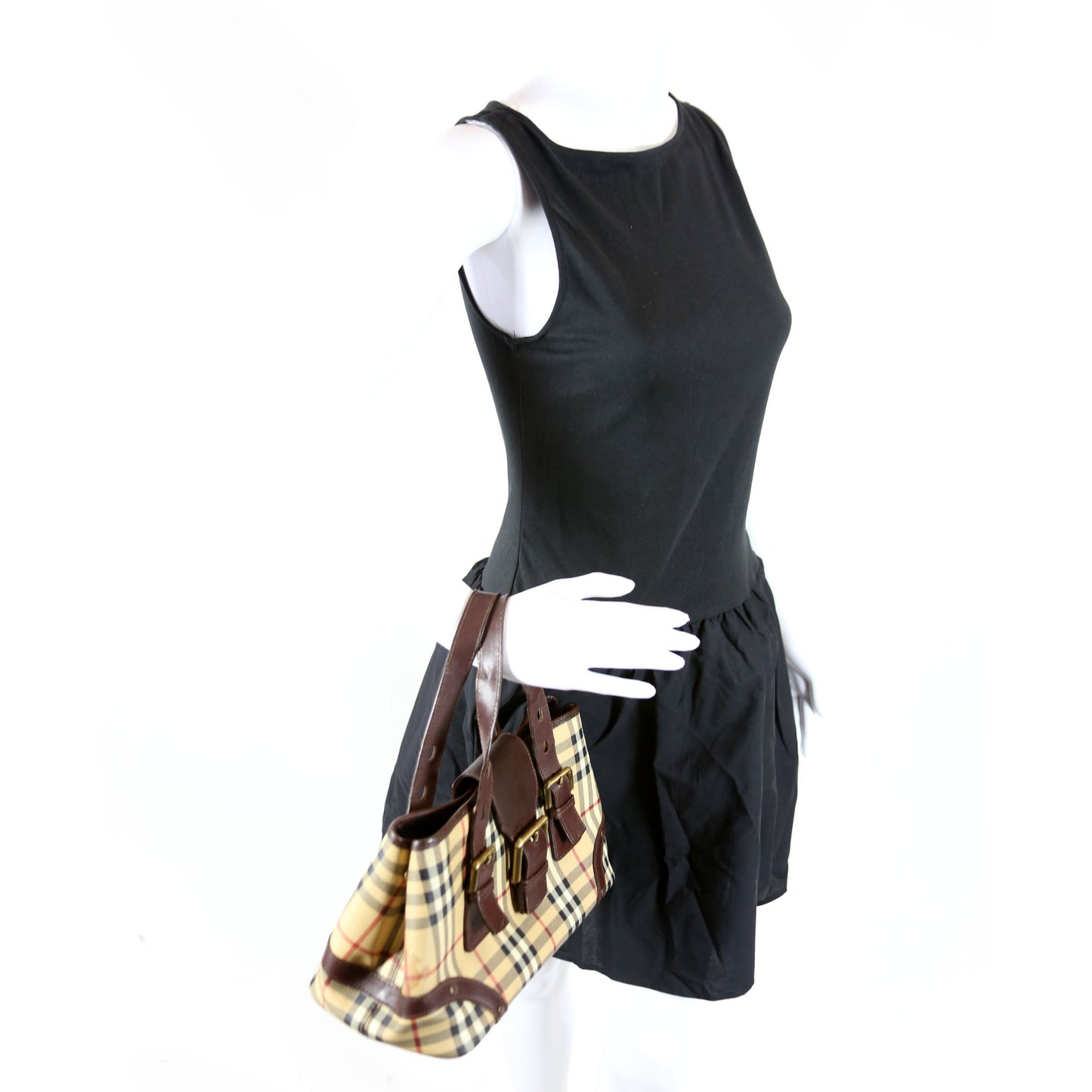 Haymarket Check Buckle Tote Small Brown