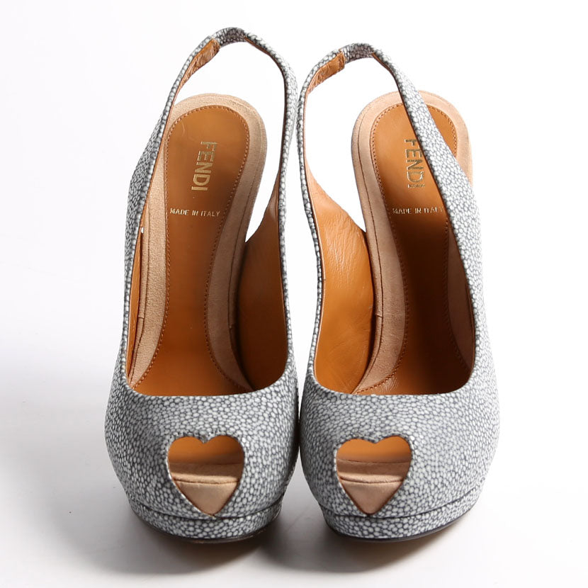 Heart Peep Toe Slingback Pumps Size 38