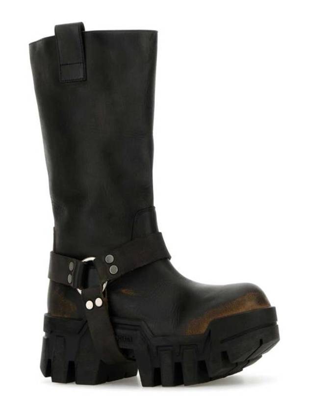 Luxury Balenciaga  Bulldozer Harness Leather Worker Boots Black