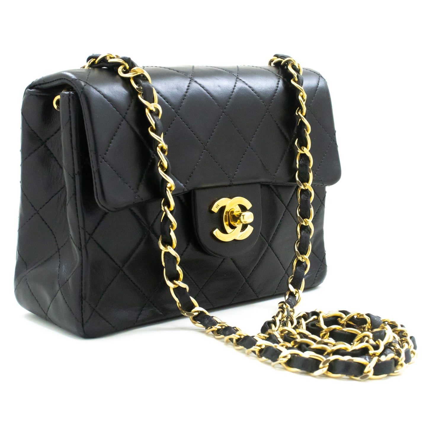 CHANEL Mini Square Small Chain Shoulder Bag Crossbody Black Lamb