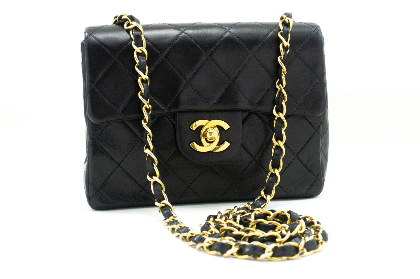 CHANEL Mini Square Small Chain Shoulder Bag Crossbody Black Lamb