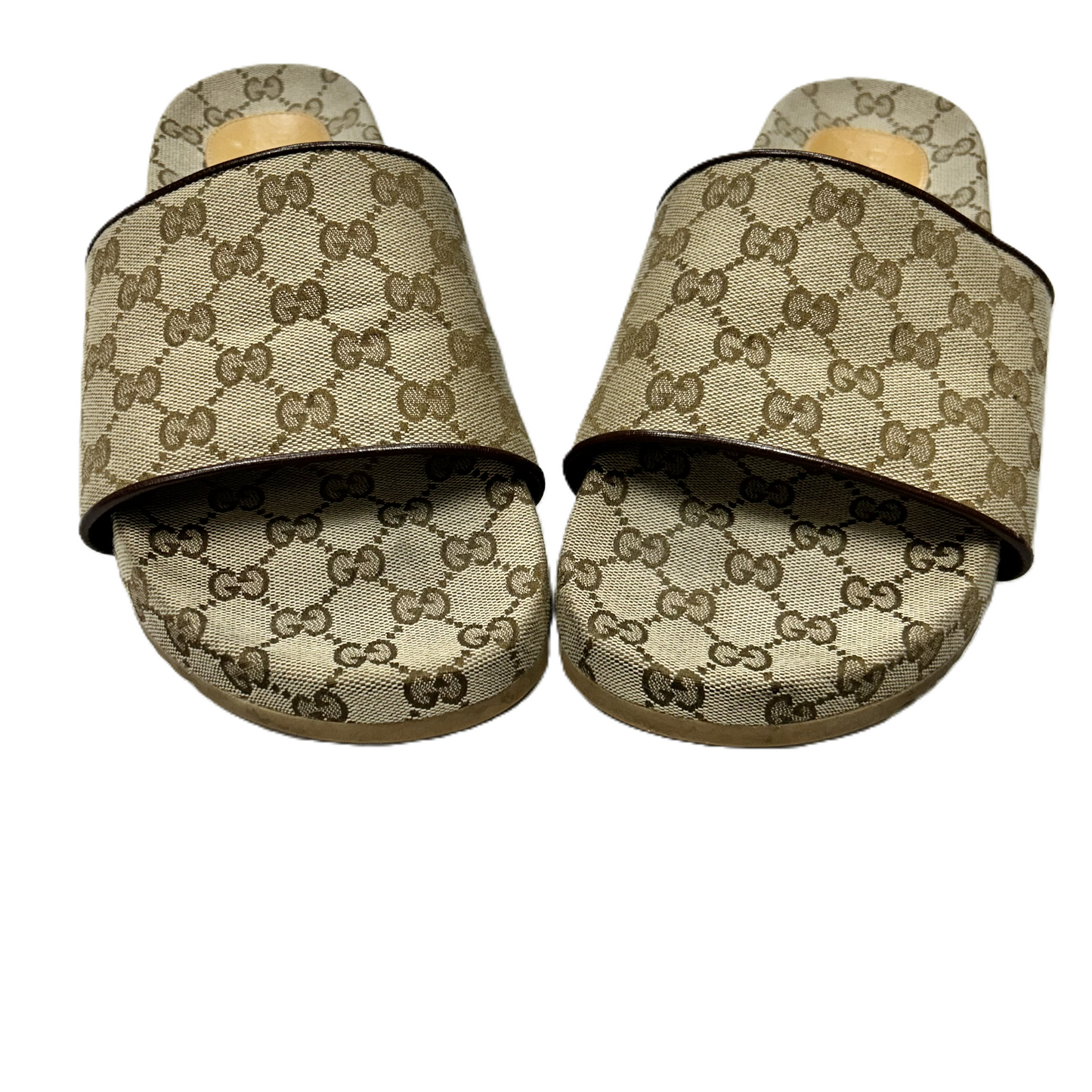 Brown & Tan Sandals Luxury Designer By Gucci, Size: 13.5