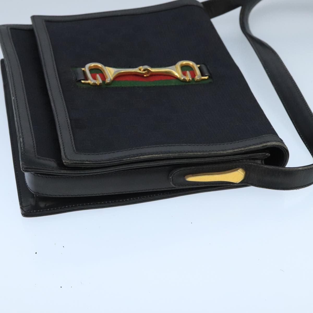 Gucci Horsebit Black Canvas Shoulder Bag