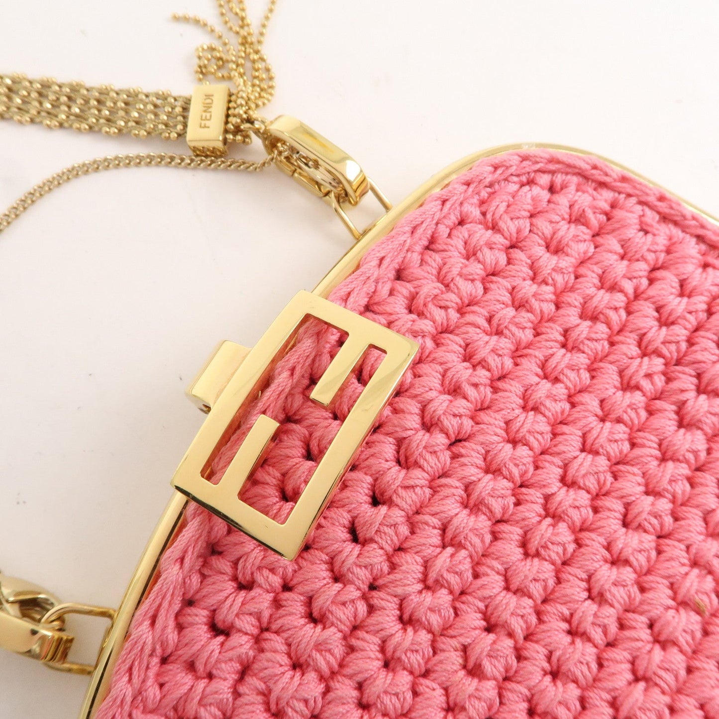 FENDI Baguette Knit Cell Phone Case Shoulder Bag Pink 7AR966