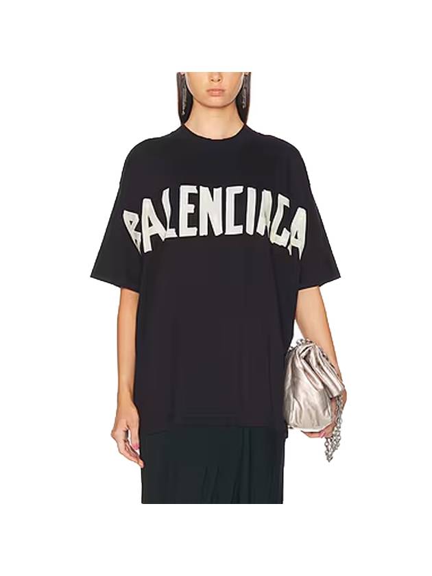 Luxury Balenciaga  Tape Type Cotton Short Sleeve T-Shirt Black