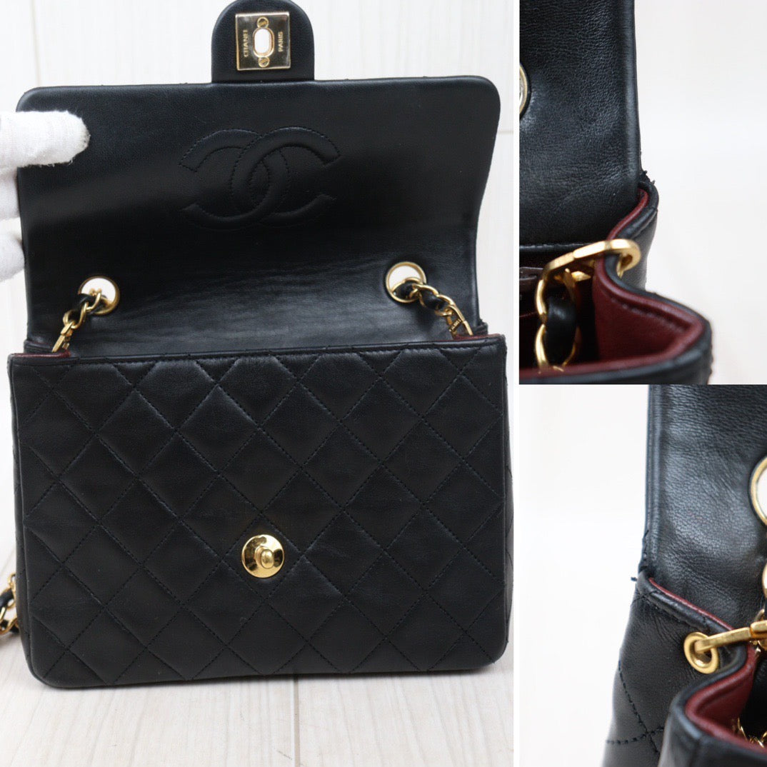 Rank AB｜ CHANEL Black Lanbskin Square 20 Shoulder Bag Made In 1989～1991Year ｜24070423