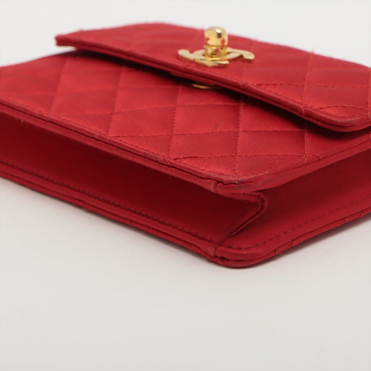Chanel Mini Mattress Satin Chain Shoulder Bag Red Gold  1st