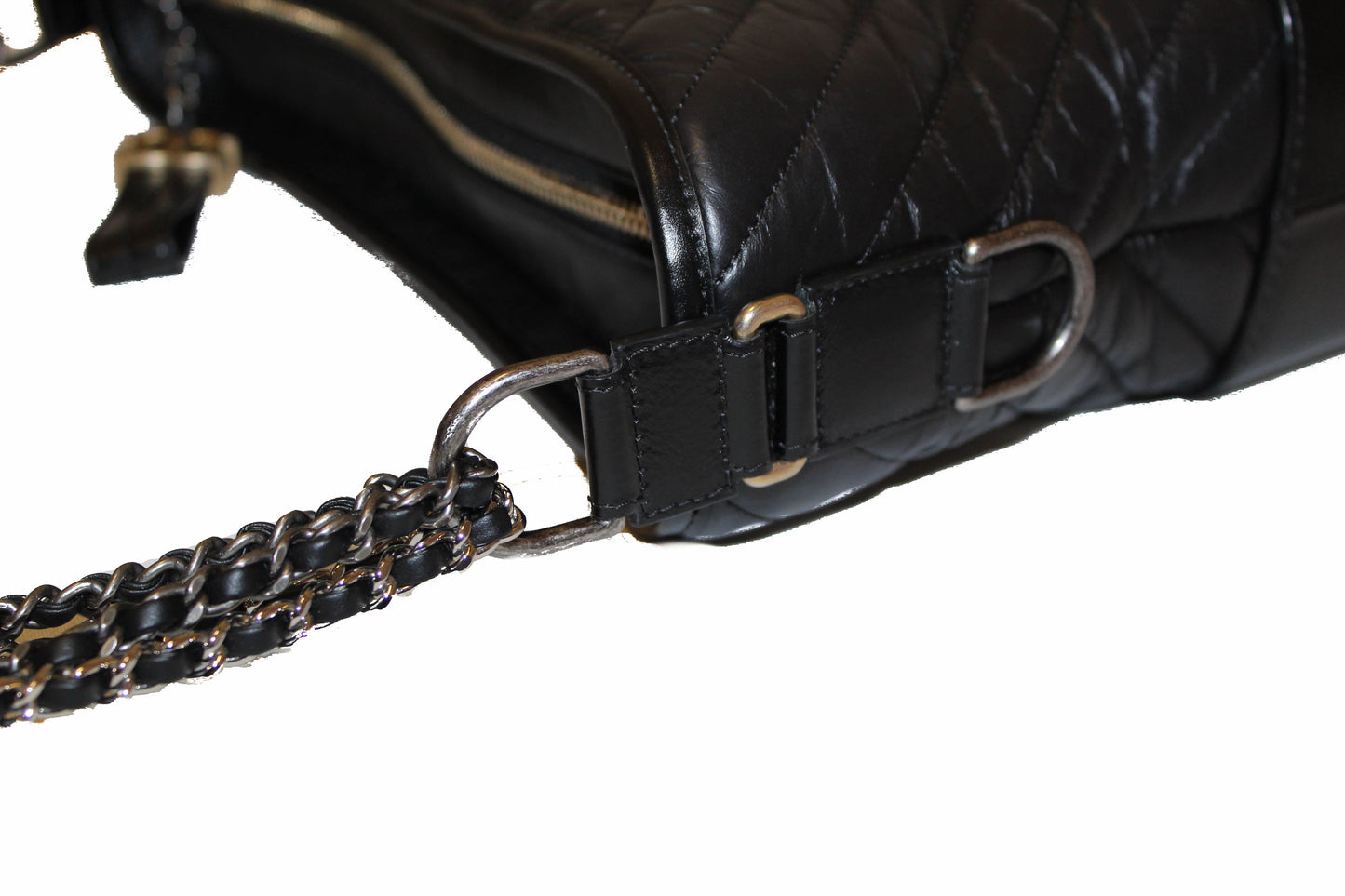 Chanel Medium Gabrielle Black Chevron Aged Calfskin Leather Hobo Bag