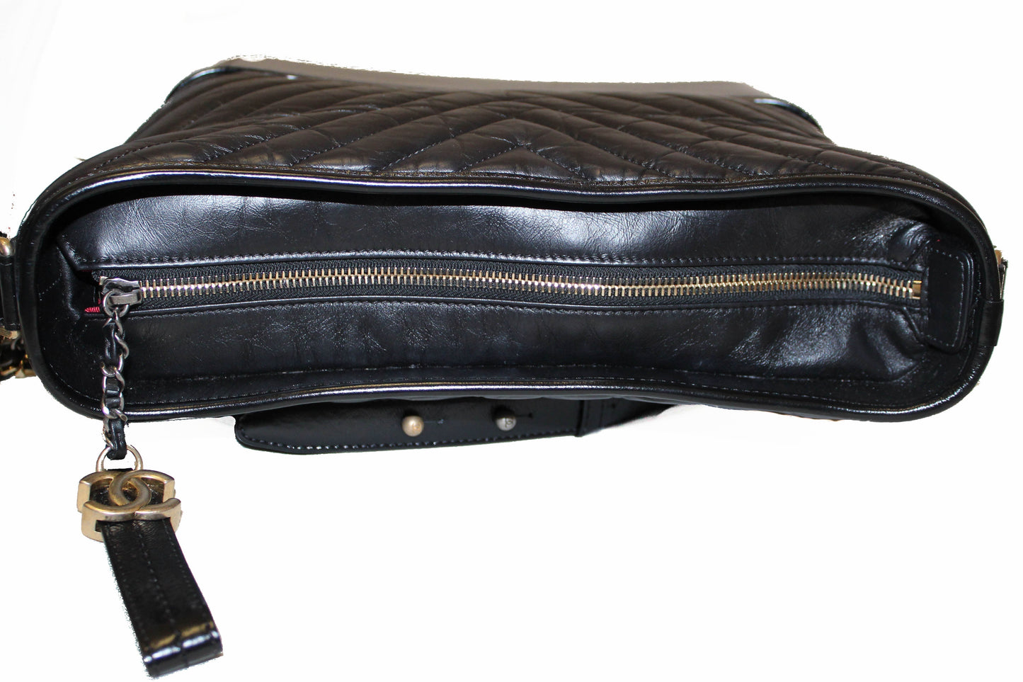 Chanel Medium Gabrielle Black Chevron Aged Calfskin Leather Hobo Bag