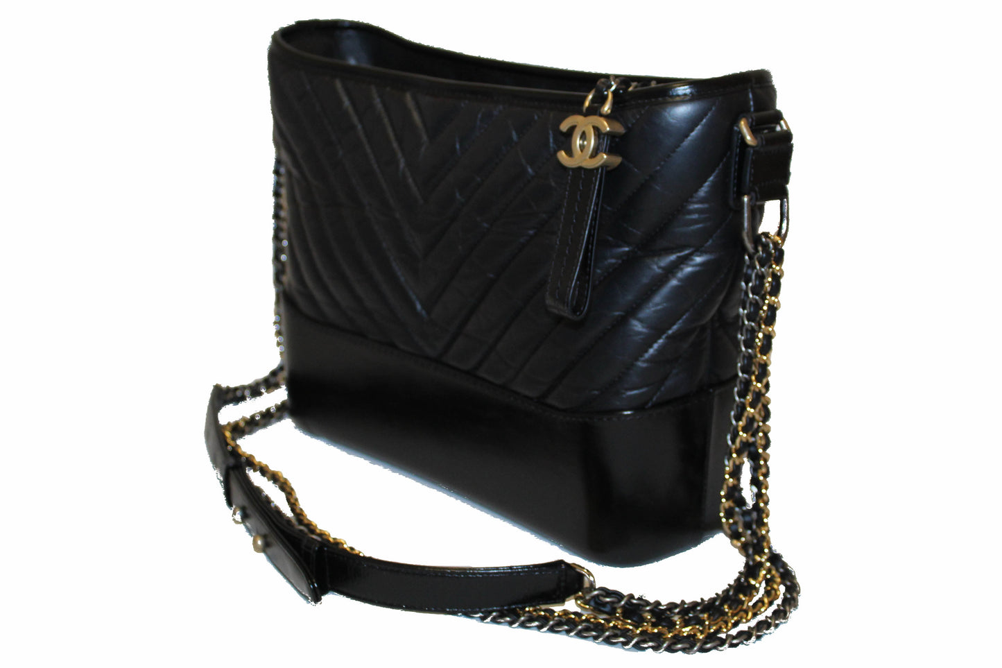 Chanel Medium Gabrielle Black Chevron Aged Calfskin Leather Hobo Bag