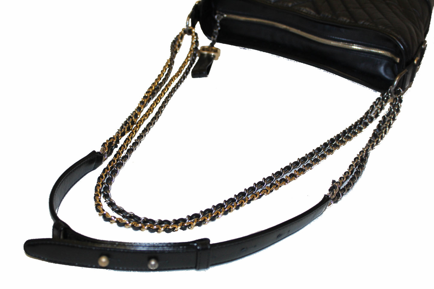 Chanel Medium Gabrielle Black Chevron Aged Calfskin Leather Hobo Bag