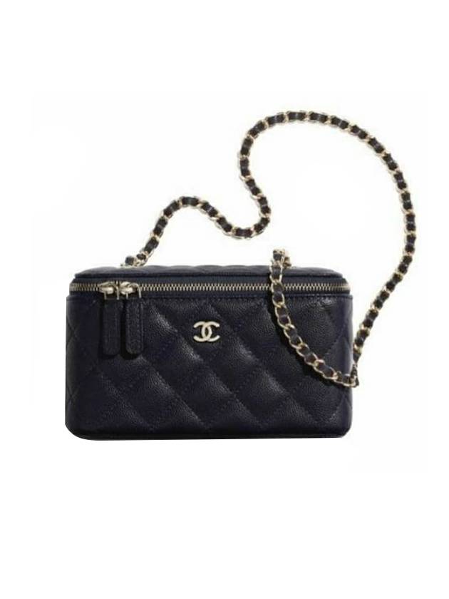 Classic Cosmetic Case Small Grained Calfskin Cross Bag Black Chanel