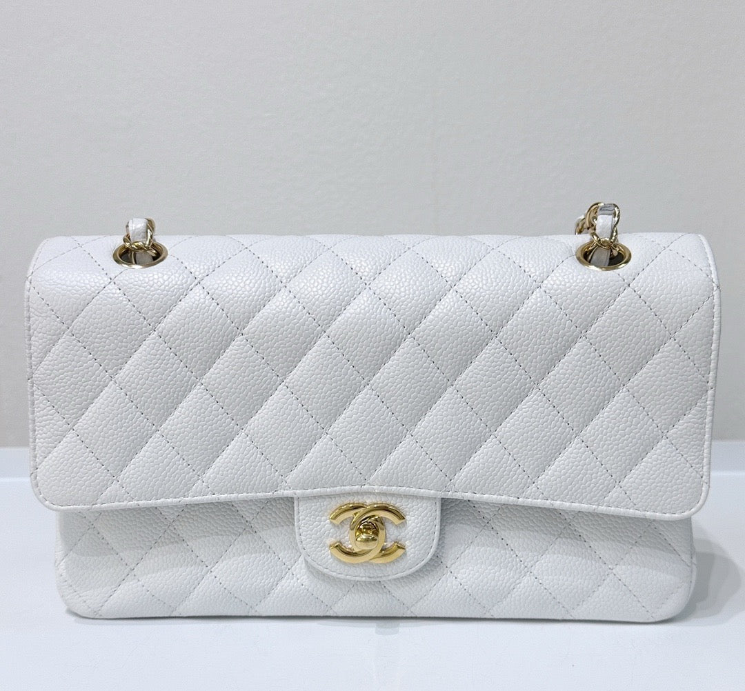 Chanel White Caviar Medium Classic 2.55 Double Flap Bag