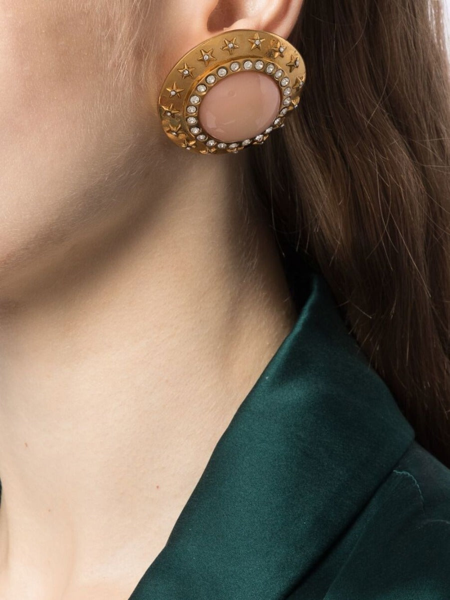Top Quality Chanel Coral Cabochon Rhinestone Earrings