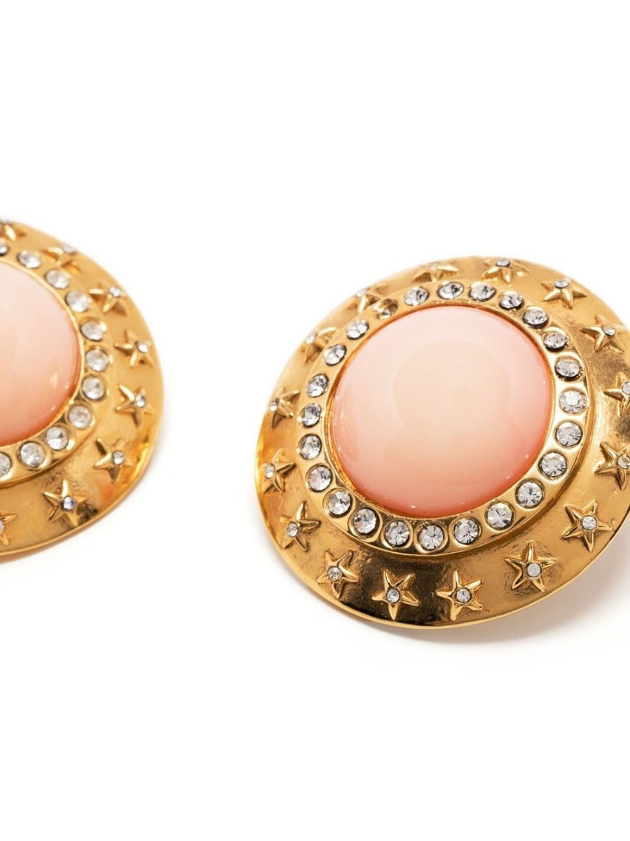 Top Quality Chanel Coral Cabochon Rhinestone Earrings