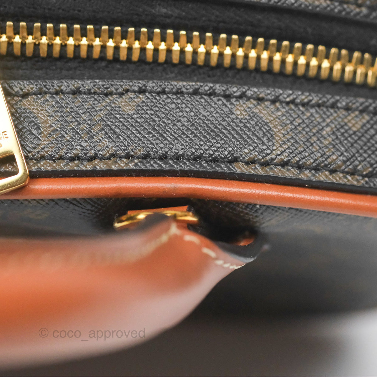 Celine Mini Bowling Bag Triomphe Canvas Tan Calfskin