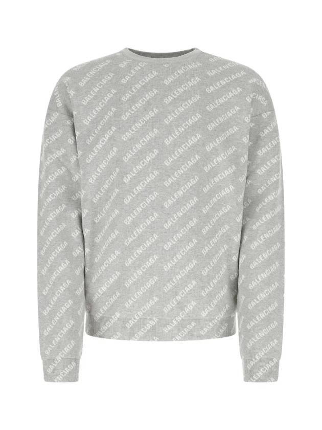 Luxury Balenciaga  Wool Over Logo Pattern Knit Sweatshirt Grey