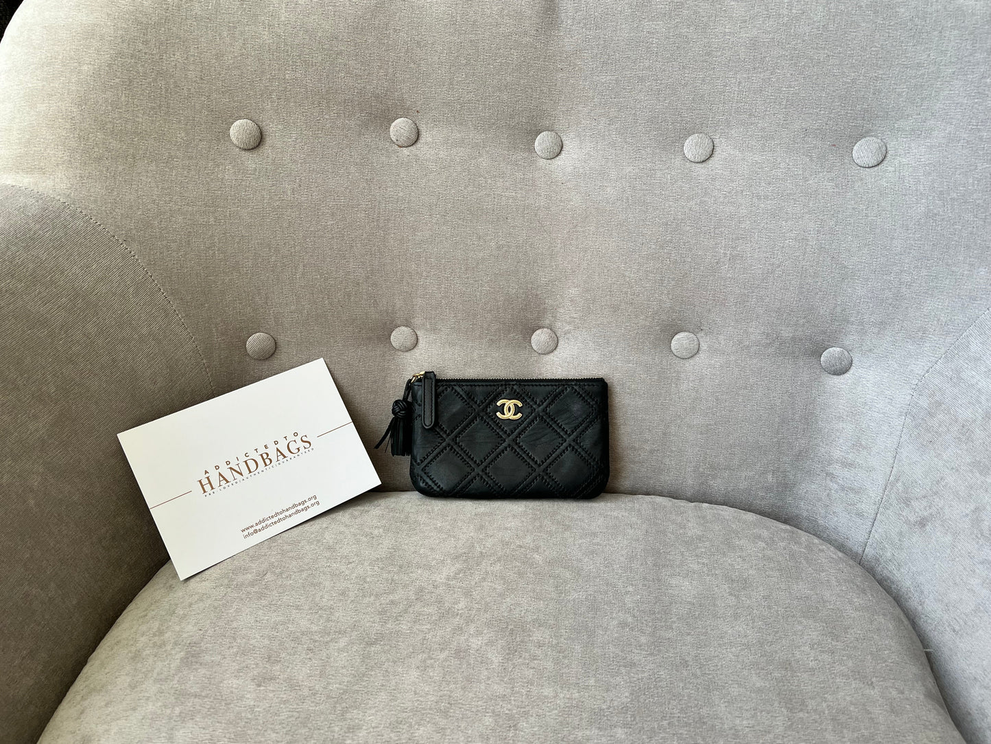 Chanel Black Lambskin Stitched Small Cosmetic Pouch
