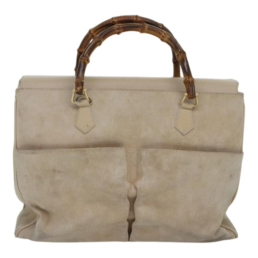 Gucci Bamboo Beige Suede Handbag ()