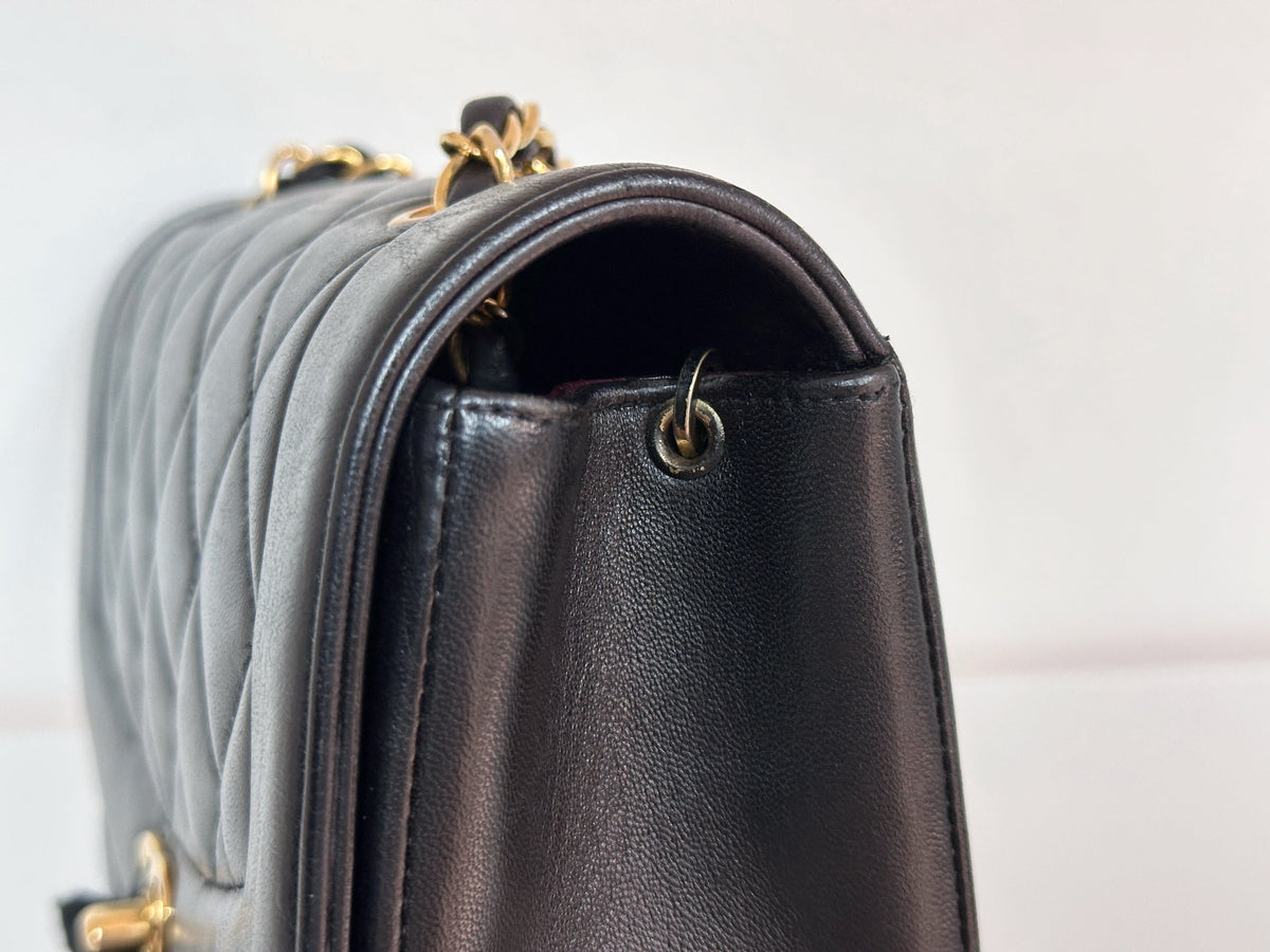 Chanel Small Vintage Diana Lambskin Should Flap Bag Black 3541 holo card