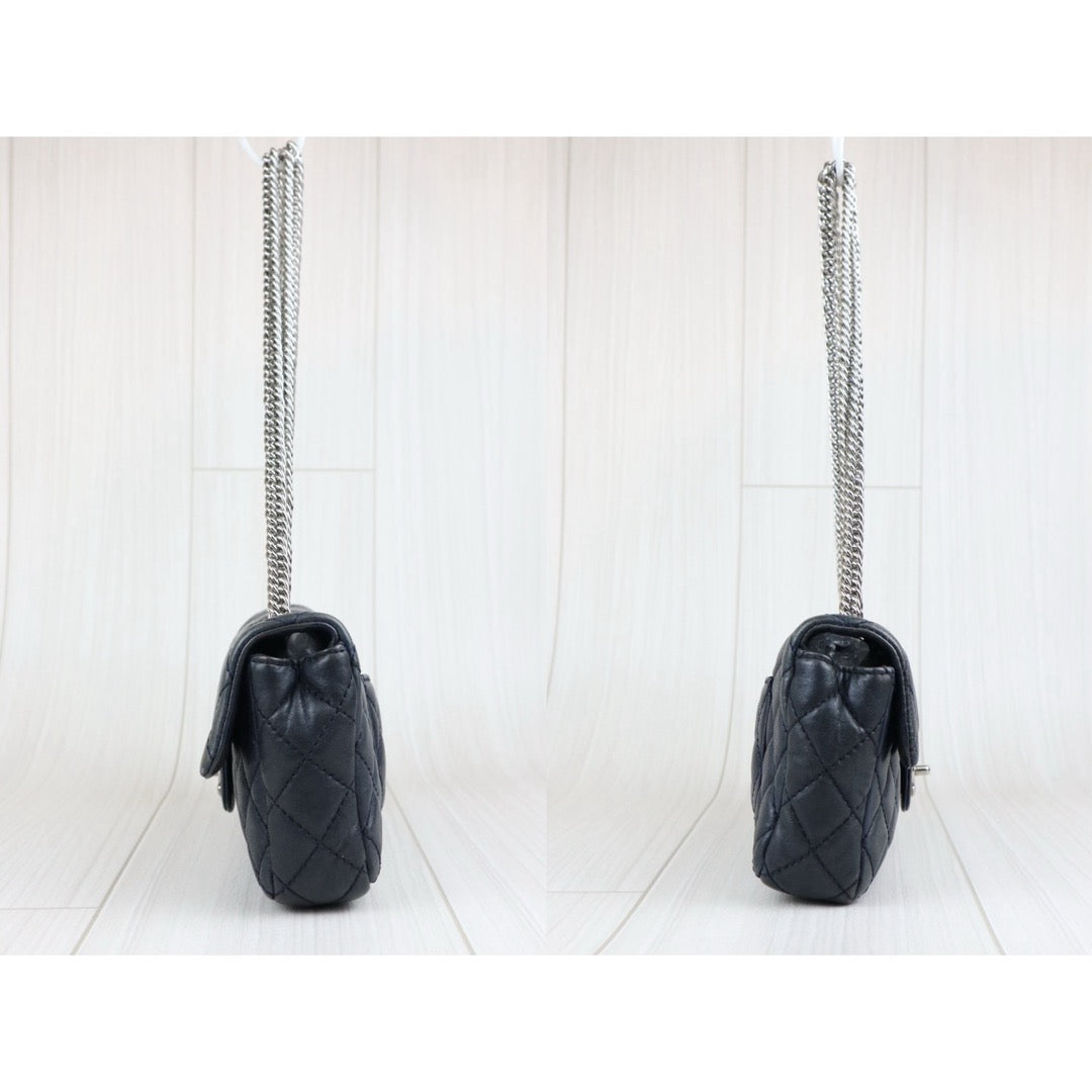 Fair ( Rank B) ｜ CHANEL Calf Leather Flap  Shoulder Bag Dark Blue Made In 2008～2009Year ｜J25060508