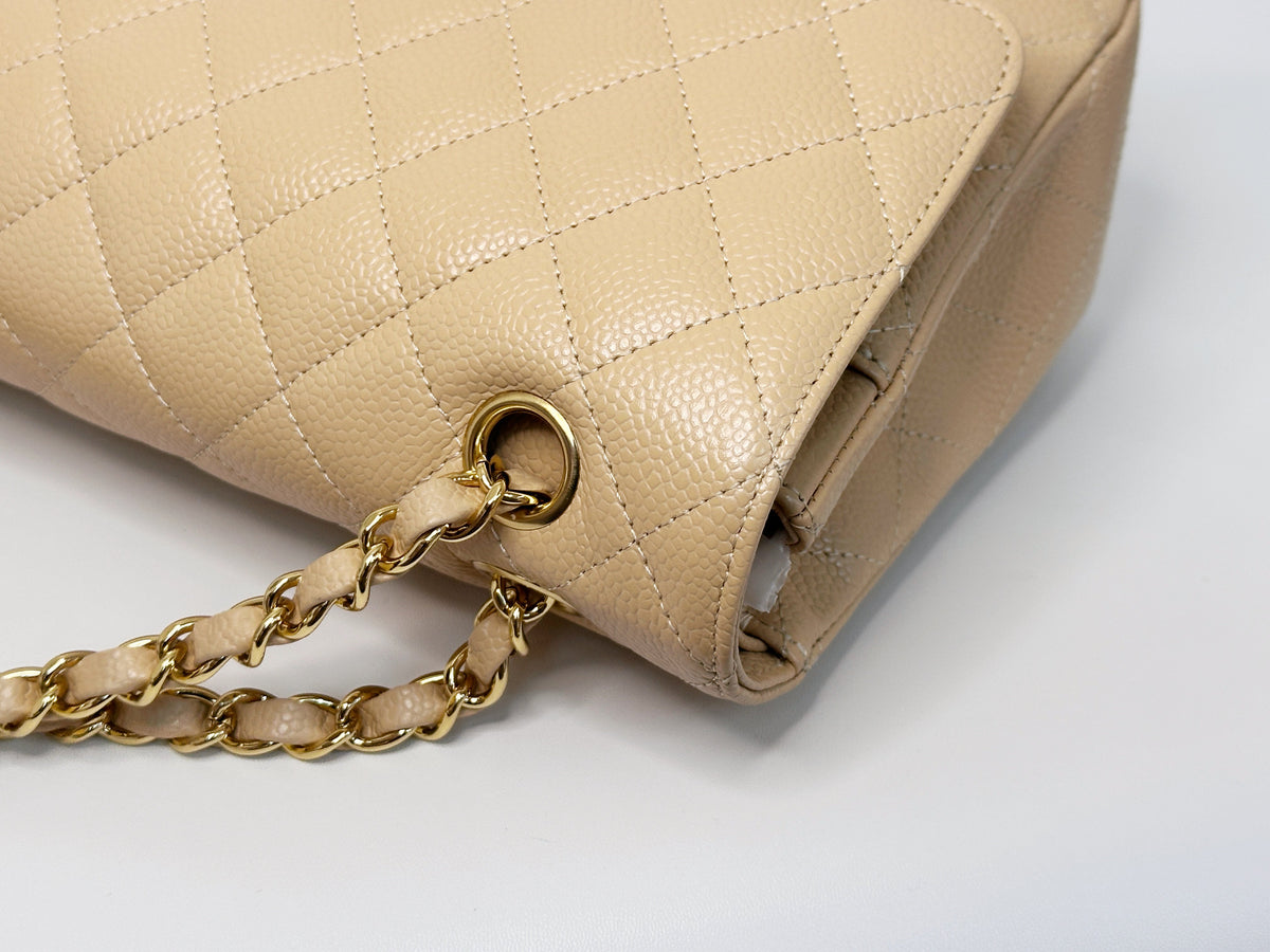 Chanel Medium Caviar Classic Double Flap Bag Beige 2552 holo card