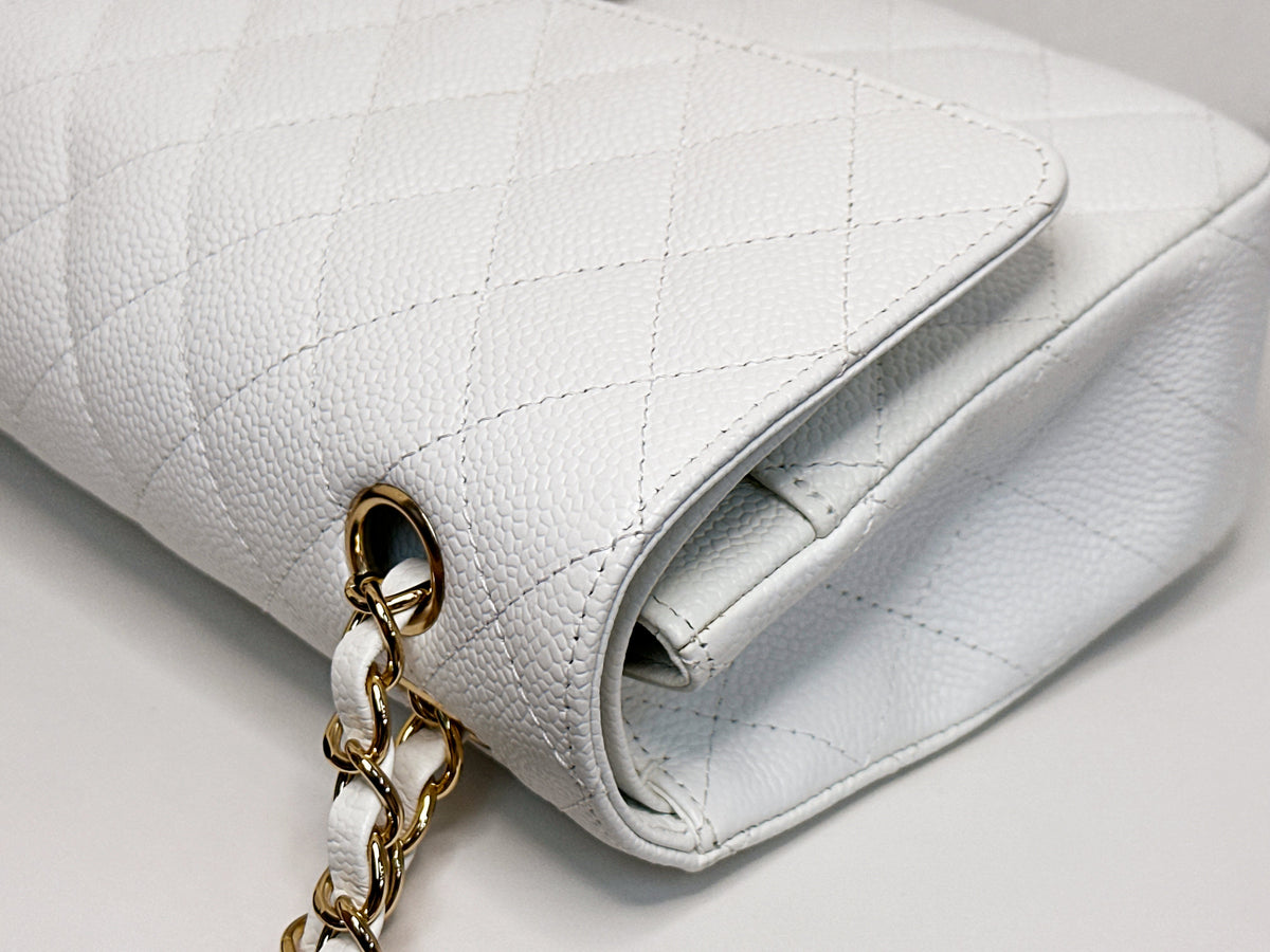 Chanel White Caviar Medium Classic Double Flap Bag 1350 holo card