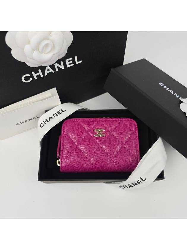 Classic Grained Shiny Calfskin Zipped Coin Wallet Fuchsia Chanel