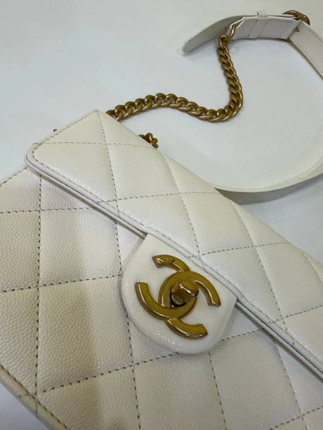 Caviar Mini Messenger Bag White Gold Shoulder Cross AS2484 Chanel