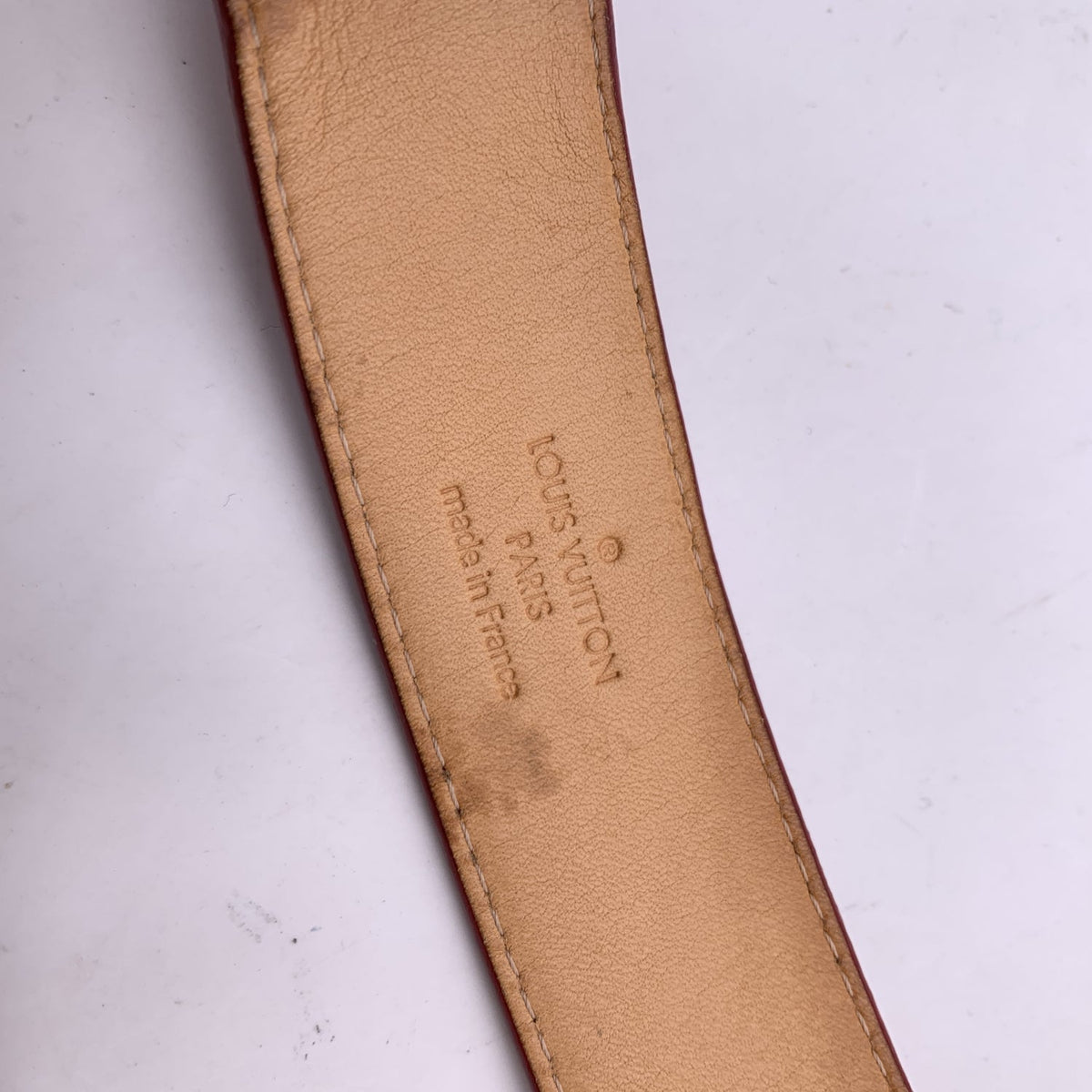 LOUIS VUITTON Red Pomme D'Amour Monogram Vernis Belt Size 90/36