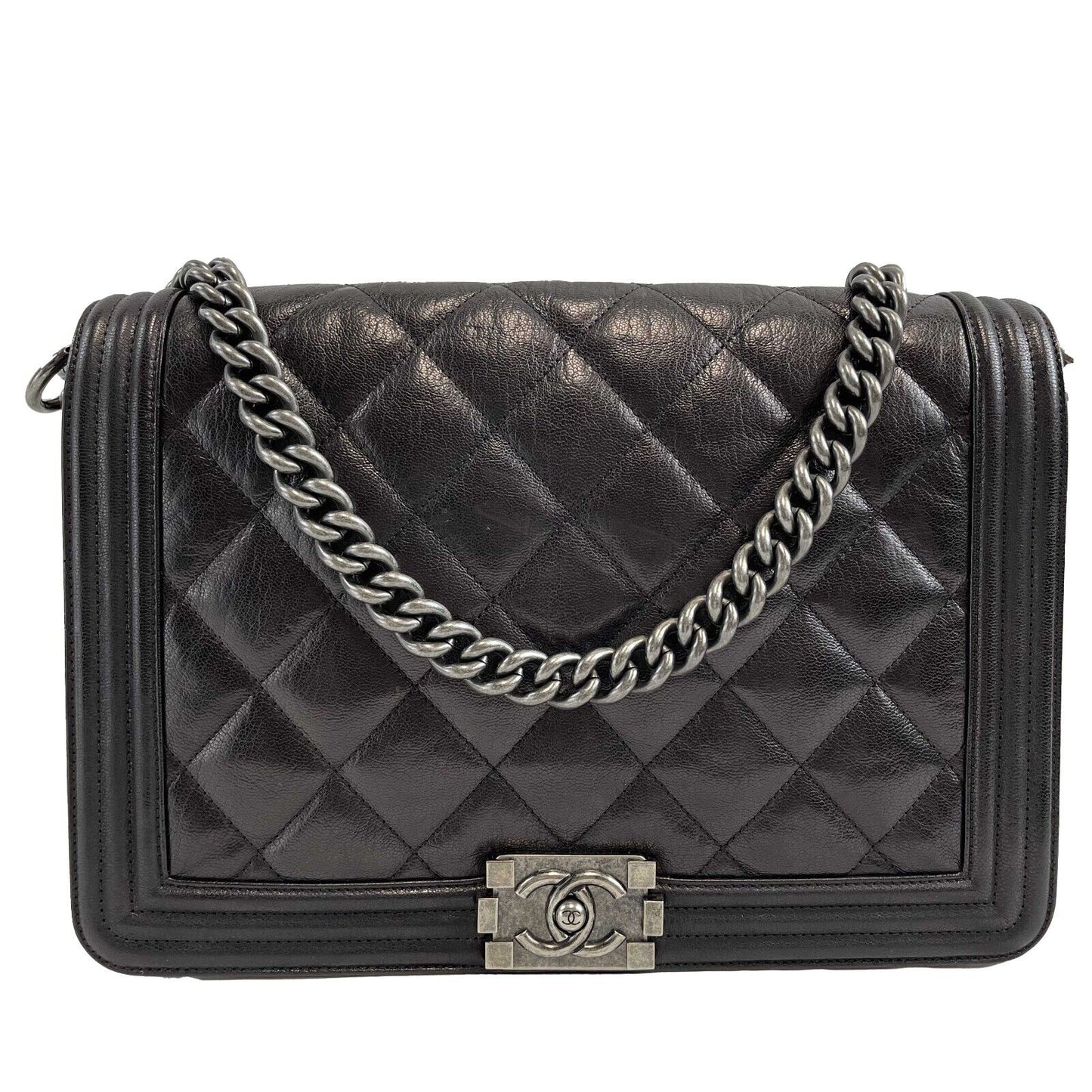 CHANEL Double Stitch Boy Flap Medium Quilted Calfskin Black Handbag