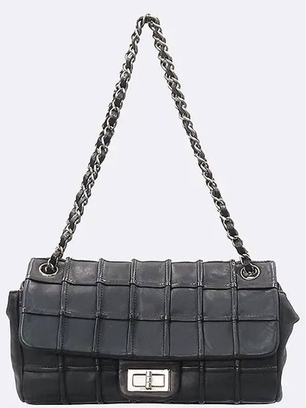 Black color leather 2 55 silver logo turnlock chain flap shoulder bag Chanel