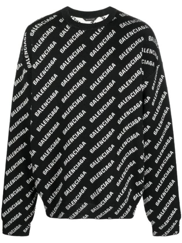 Luxury Balenciaga  All Over Intarsia Logo Knit Top Black
