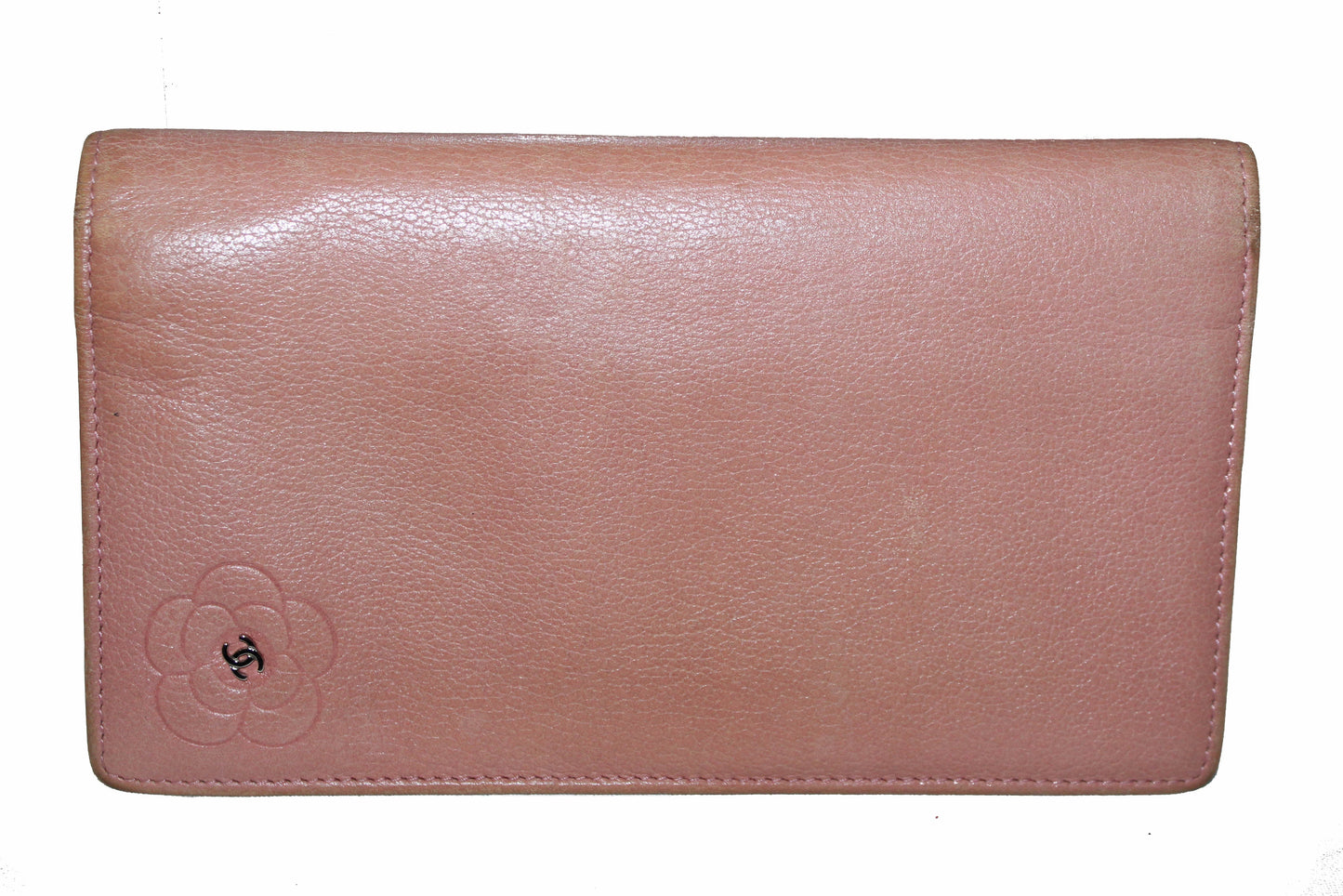 Chanel Pink Calfskin Leather Flap Camellia Wallet
