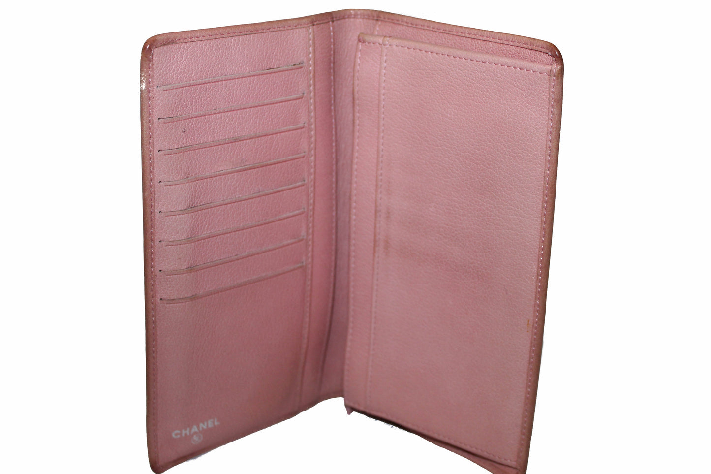 Chanel Pink Calfskin Leather Flap Camellia Wallet