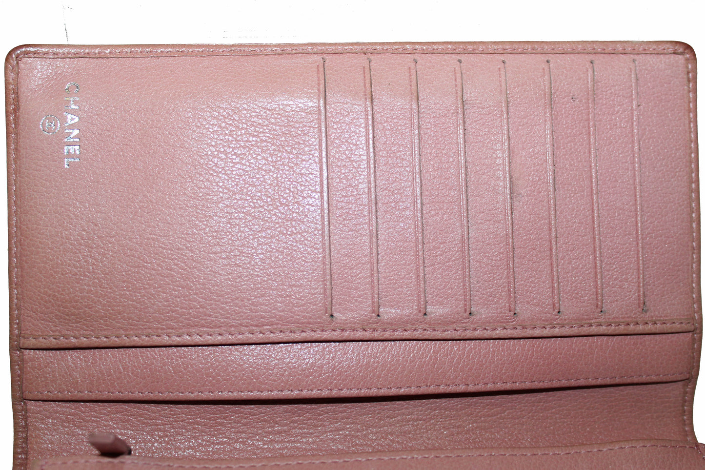 Chanel Pink Calfskin Leather Flap Camellia Wallet