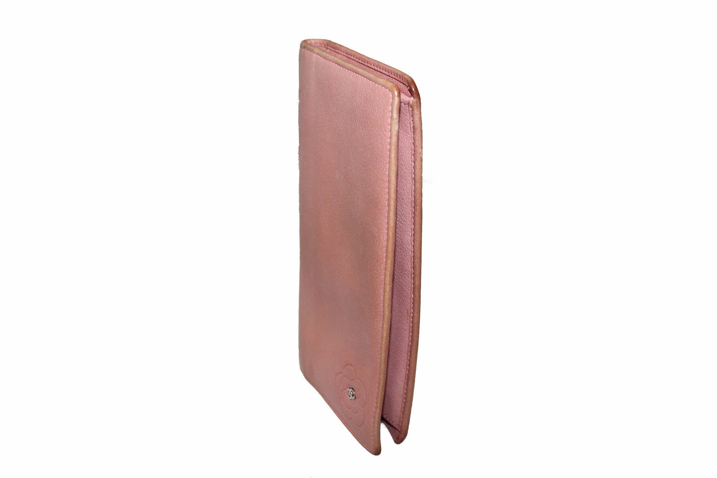 Chanel Pink Calfskin Leather Flap Camellia Wallet