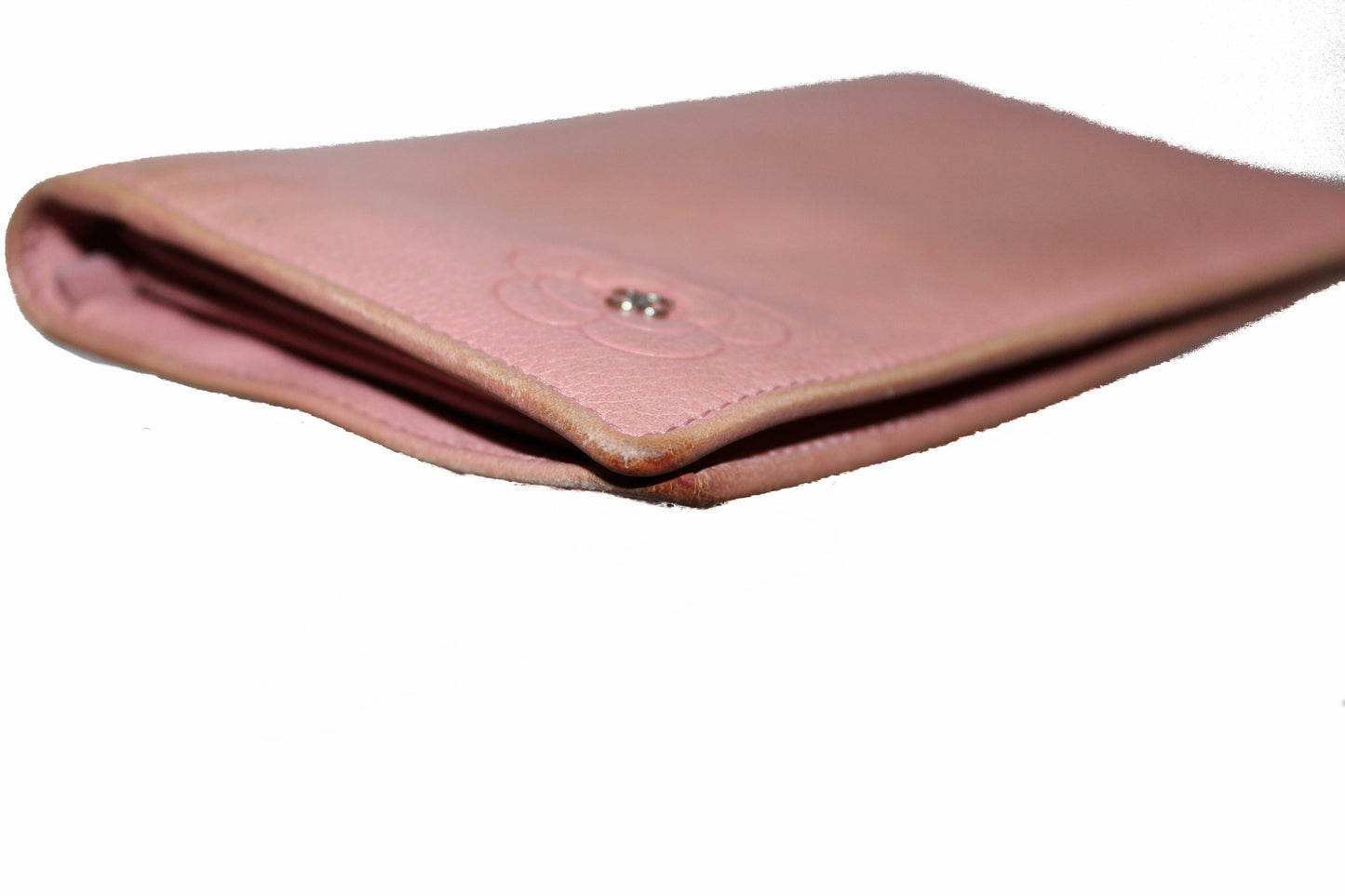 Chanel Pink Calfskin Leather Flap Camellia Wallet