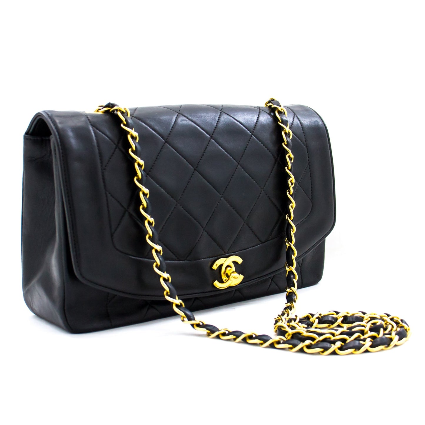 CHANEL Diana Flap Chain Shoulder Bag Black Quilted Lambskin Purse