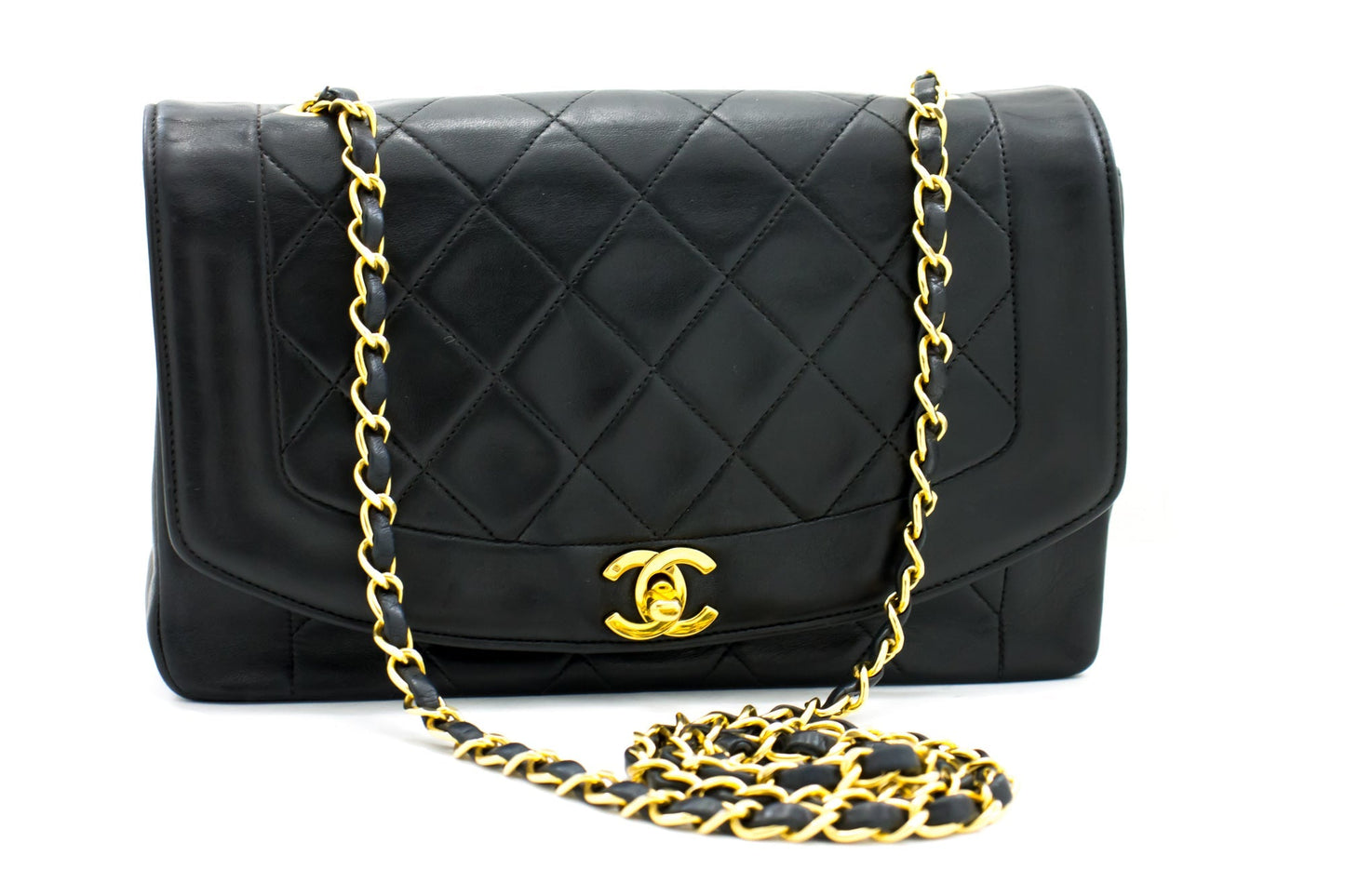 CHANEL Diana Flap Chain Shoulder Bag Black Quilted Lambskin Purse