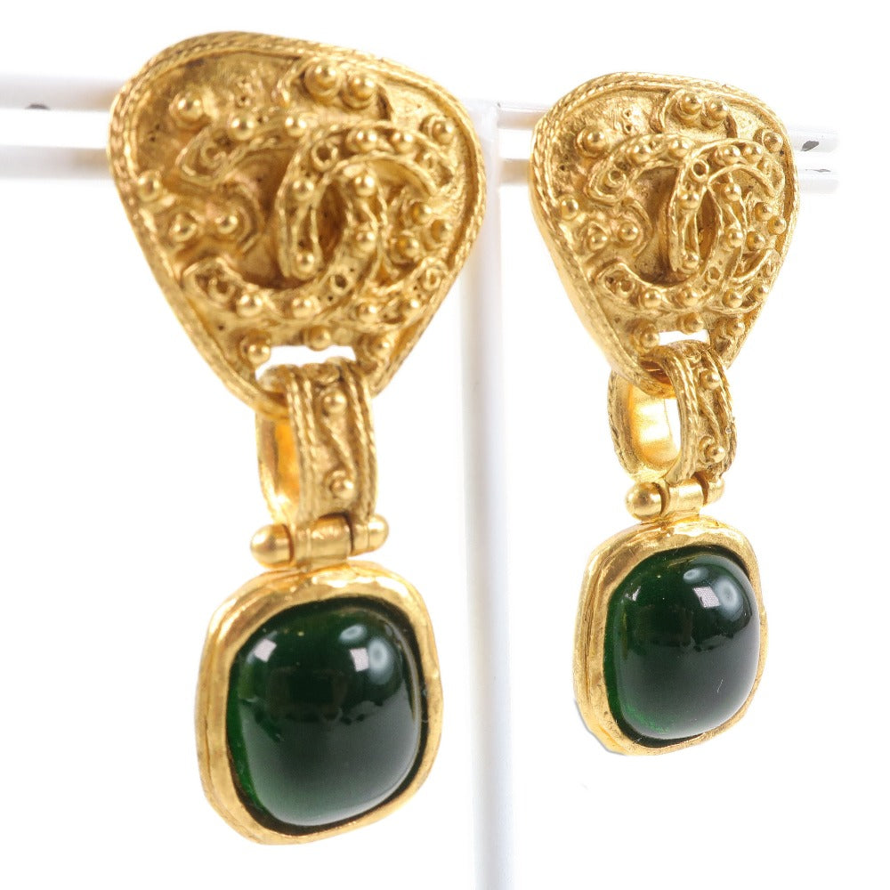 CHANEL Earring Plated Gold gold vintage Green stone Women Used