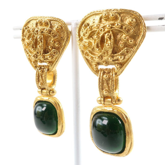 CHANEL Earring Plated Gold gold vintage Green stone Women Used