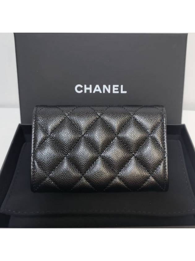 Gold Hardware Flap Grain Shiny Calfskin Card Wallet Black Chanel