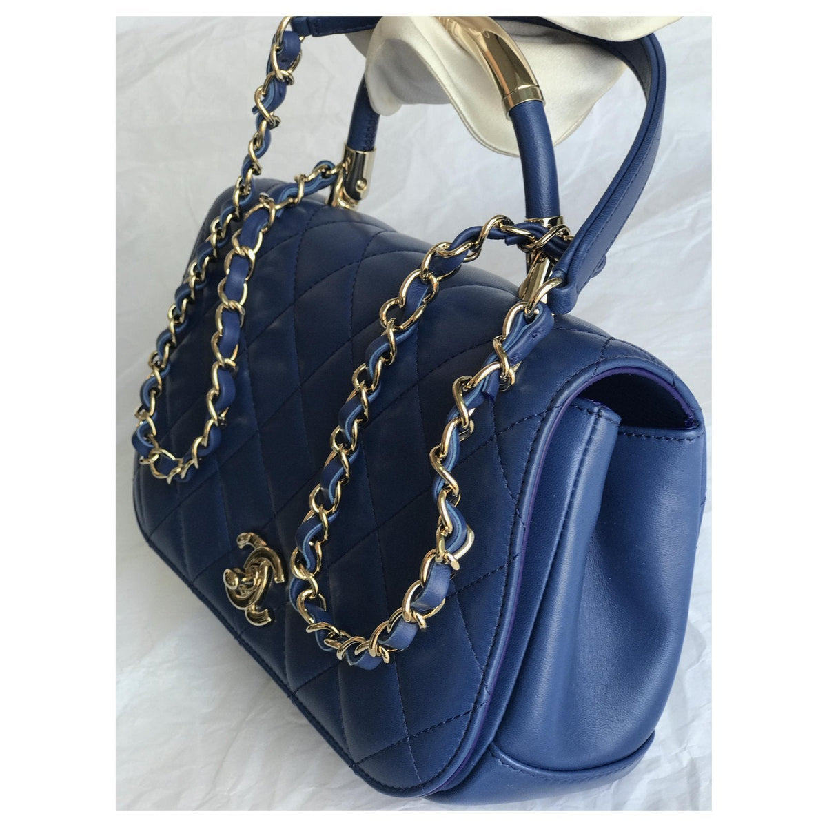 Chanel Medium Flap Bag With Top Handle Blue