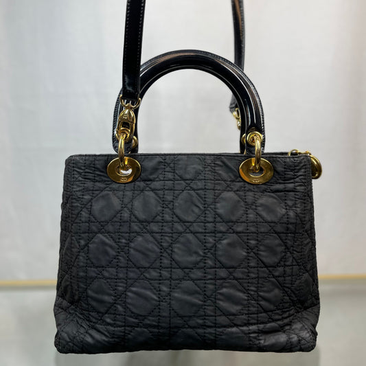 Dior Lady Dior Black Nylon Cannage Tote Bag