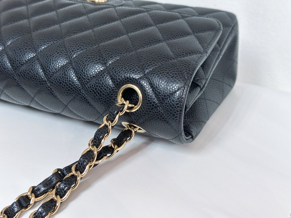 Chanel Medium Size Classic Quilted Caviar Double Flap Bag Black L9TX microchip