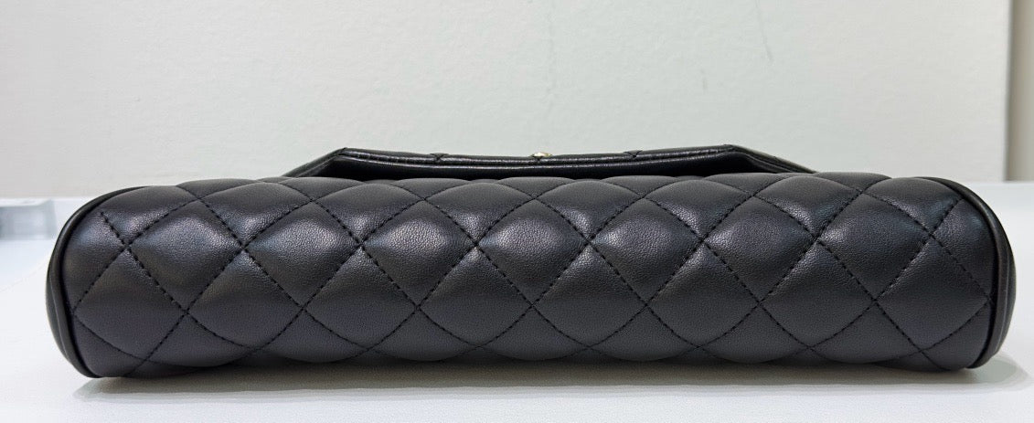 Chanel Lambskin Quilted Fold Up Again Clutch Black