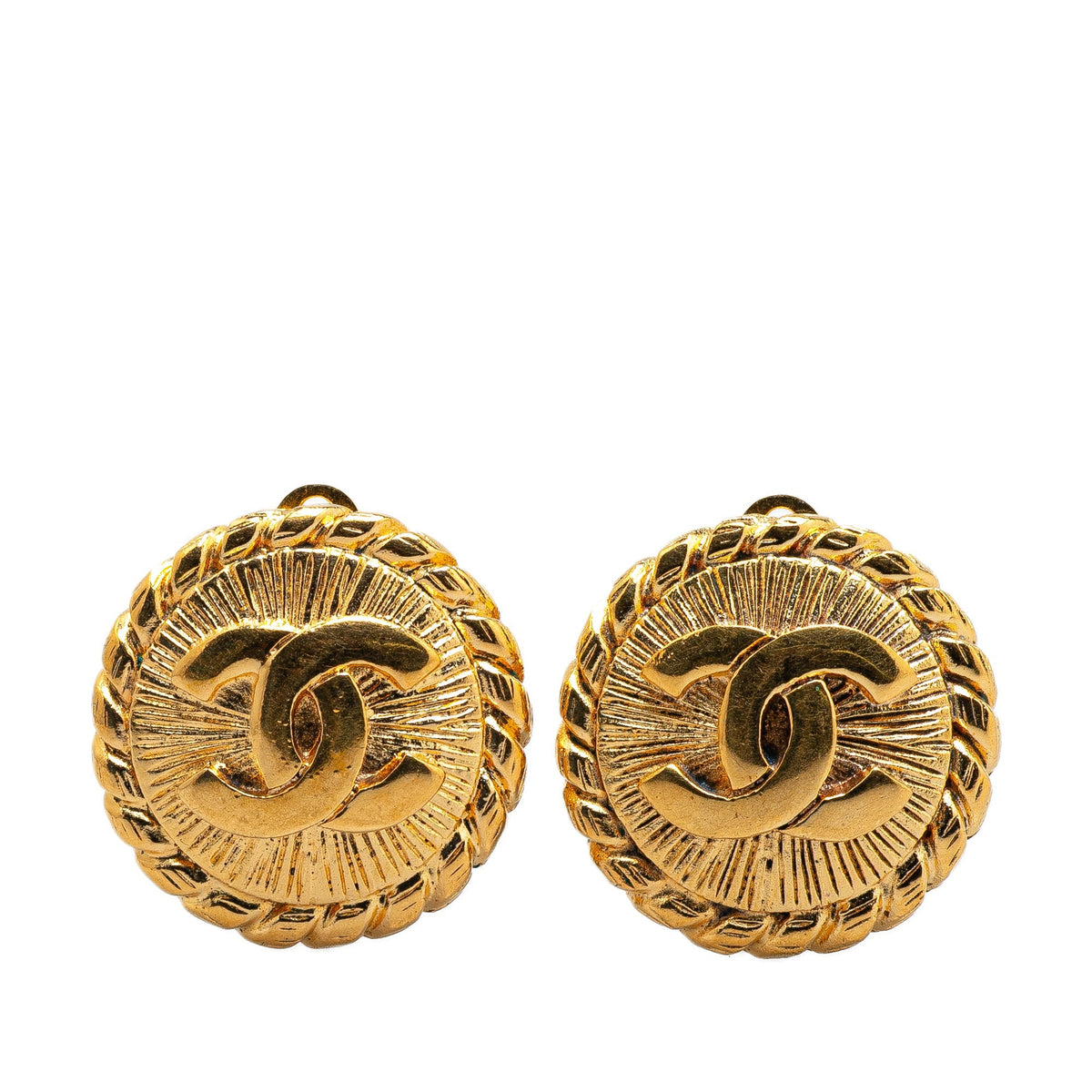 Gold Chanel Gold Plated CC Round Clip on Earrings