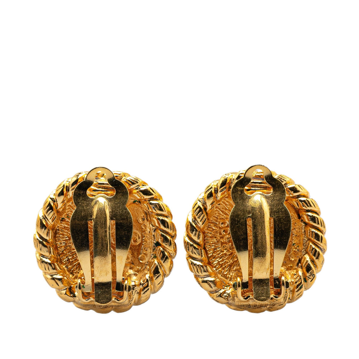 Gold Chanel Gold Plated CC Round Clip on Earrings