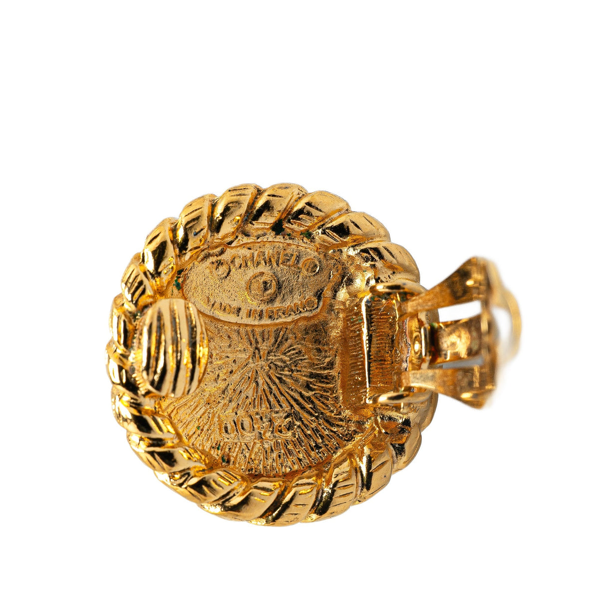 Gold Chanel Gold Plated CC Round Clip on Earrings